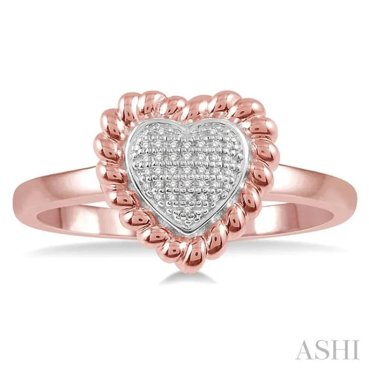 1/20 ct Heart Shape Twisted Rim Round Cut Diamond Ring in 10K Rose Gold