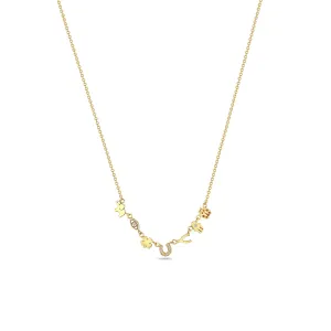 14k 7 Itty Bitty Gold & Diamond Linked Luck Symbols No. 2 Necklace