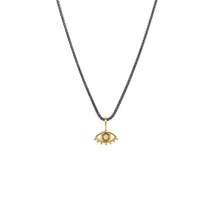 14K Gold Evil Eye Necklace with Diamond on Black - RN2001KYO