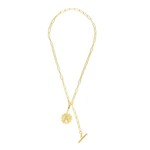 14k Gold Plated Adjustable Paperclip Lariat with Crystal Initial Medallion