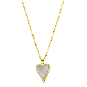 14k Gold Plated White Mother-of-Pearl Crystal Halo Heart Necklace