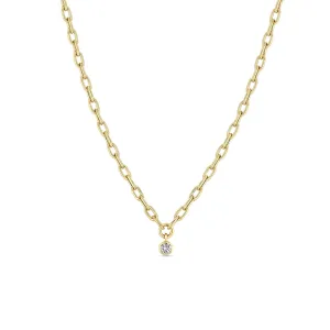 14k Medium Square Oval Link Dangling Diamond Bezel Necklace