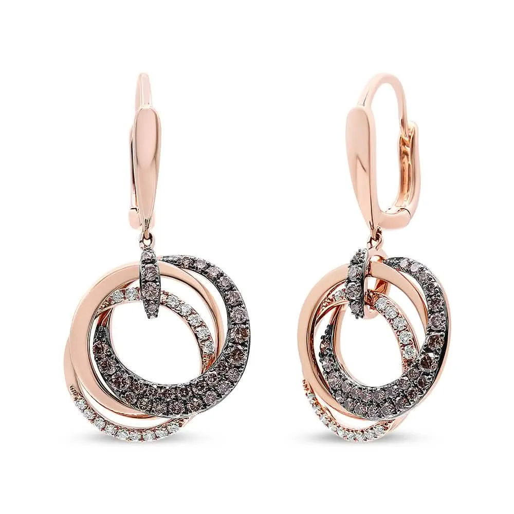 14K Rose Gold Diamond Hoop Earrings with Elegant White and Brown Accents