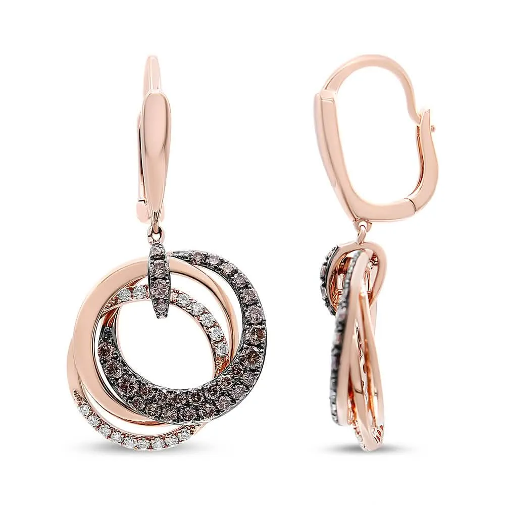 14K Rose Gold Diamond Hoop Earrings with Elegant White and Brown Accents