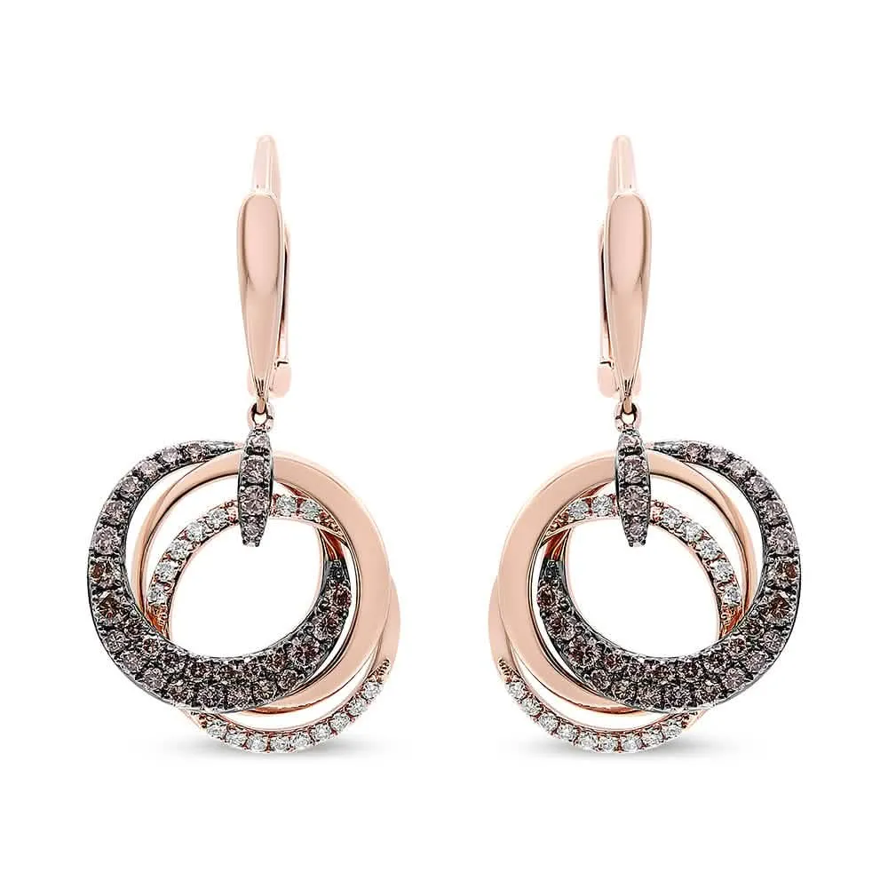 14K Rose Gold Diamond Hoop Earrings with Elegant White and Brown Accents