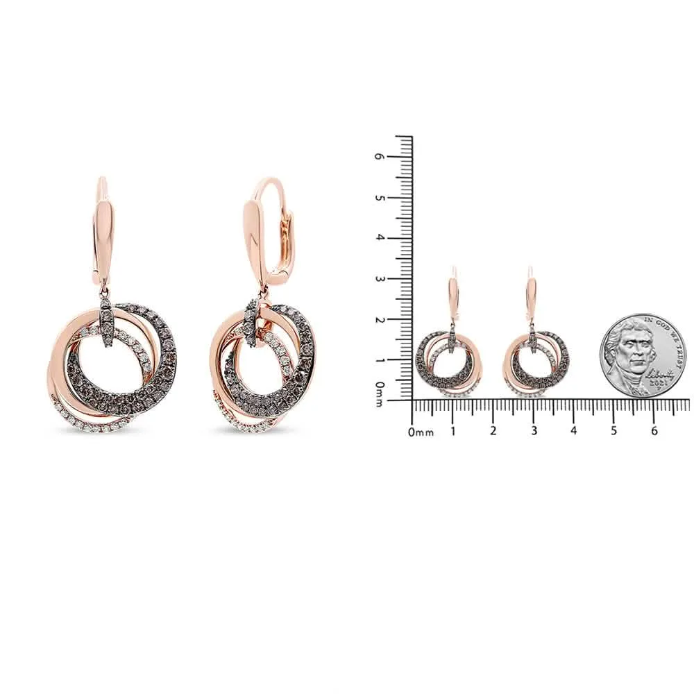 14K Rose Gold Diamond Hoop Earrings with Elegant White and Brown Accents