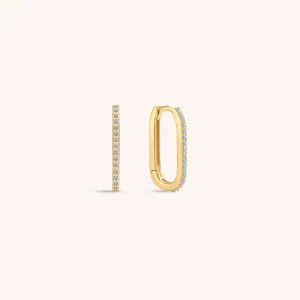 14K Solid Gold Timeless Diamond Link Small Hoop Earrings