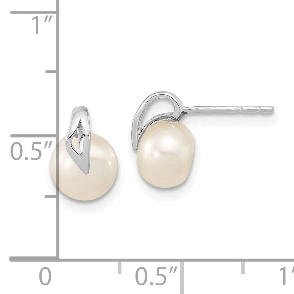 14k White Gold Cultured Pearl Post Earrings