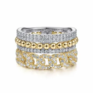 14K White-Yellow Gold Wide Band Layered Diamond Ring - LR51517M45JJ