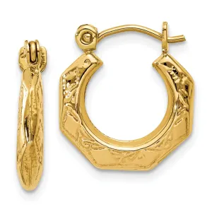 14k Yellow Gold Polished Patterned Hollow Hoops