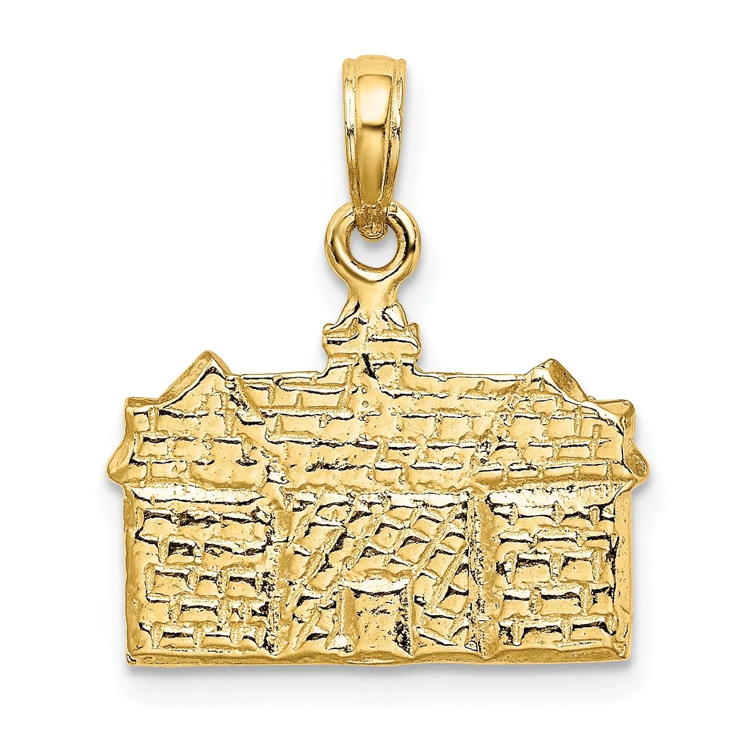 14K Yellow Gold Tectured Polished Finish 3-Dimensional Court House in WILLIAMSBURG, Virginia Charm Pendant