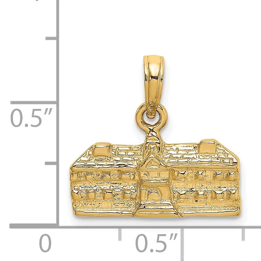 14K Yellow Gold Textured Polished Finish 3-Dimensional WREN BUILDINGS in WILLIAMSBURG, Virginia Charm Pendant