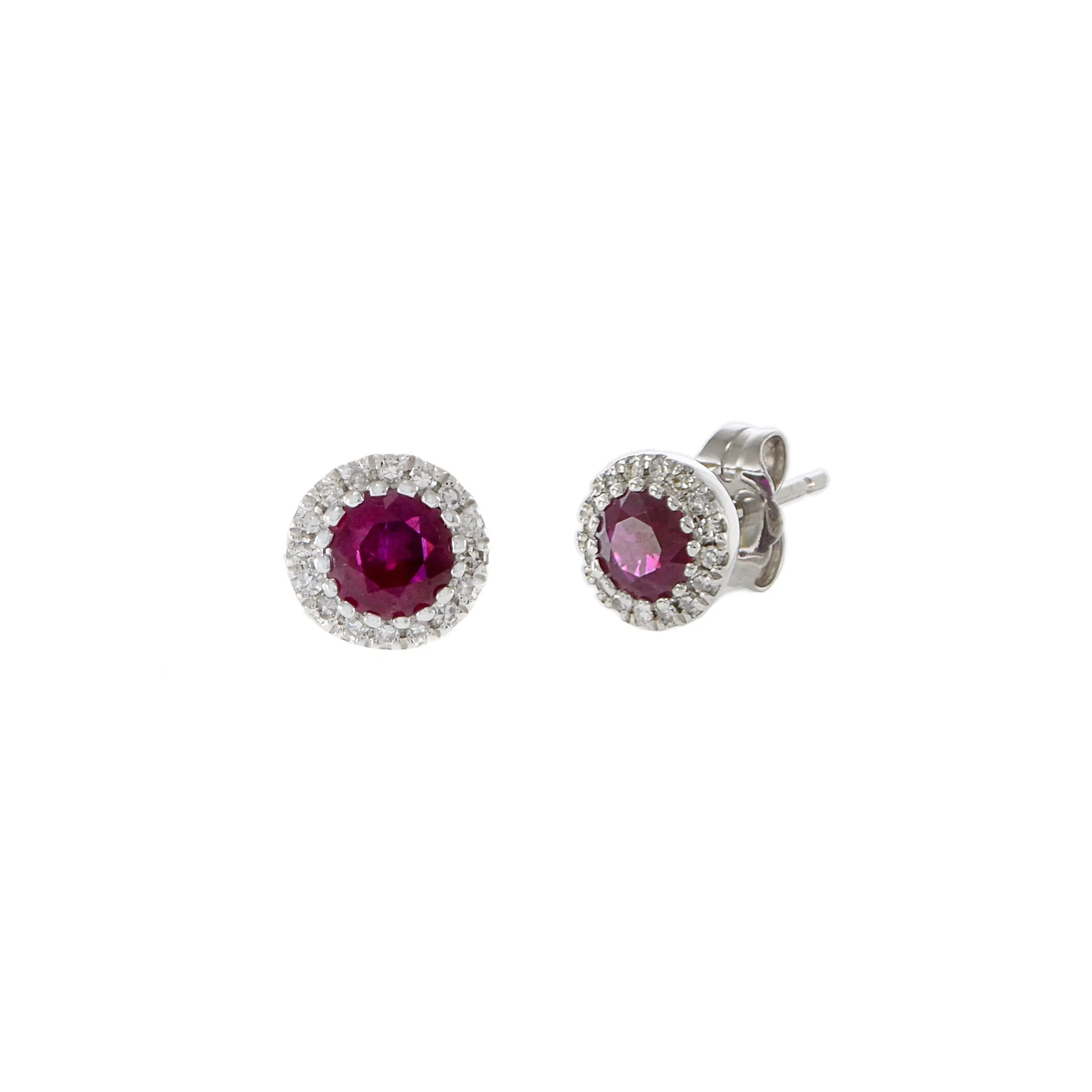 14KT White Gold Round Ruby And Diamond Earrings