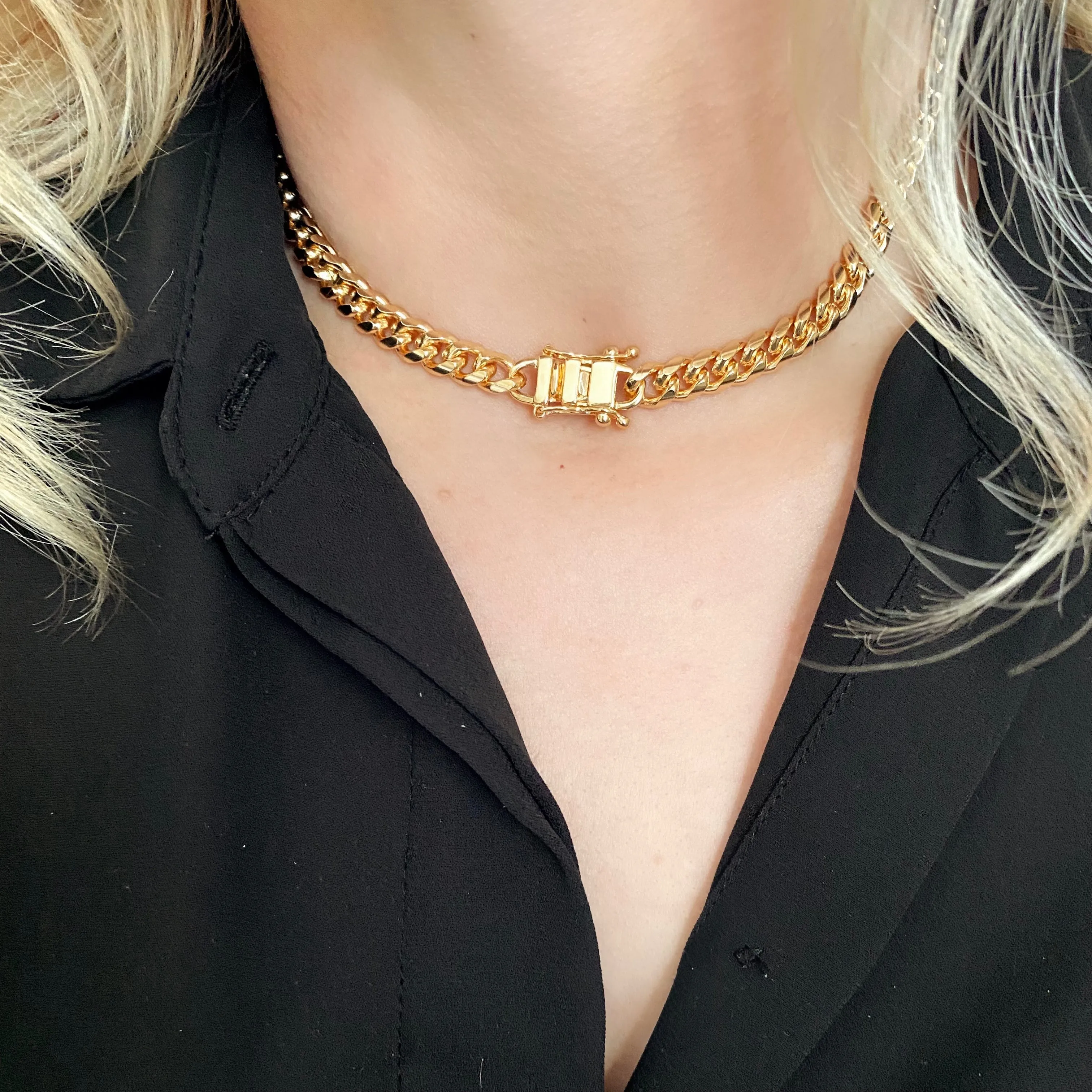 18k Gold Filled Chunky Cuban Necklace Featuring Box Lock Clasp