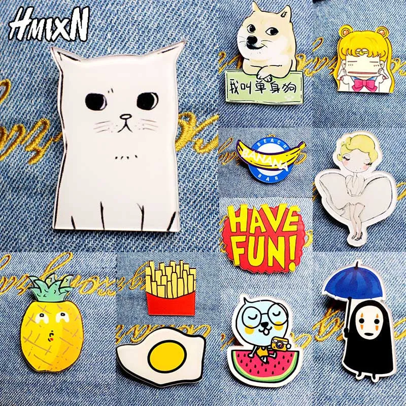 2016 New Acrylic Brooches Pins Figure Simpson Fruit cartoon jewelry cute dog cat Broche shirt enamel pin