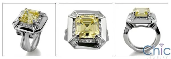 3.5 Canary Asscher Cubic Zirconia 14K White Gold Anniversary CZ Ring