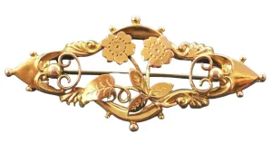 9ct Yellow Gold Flower & Leaf Brooch