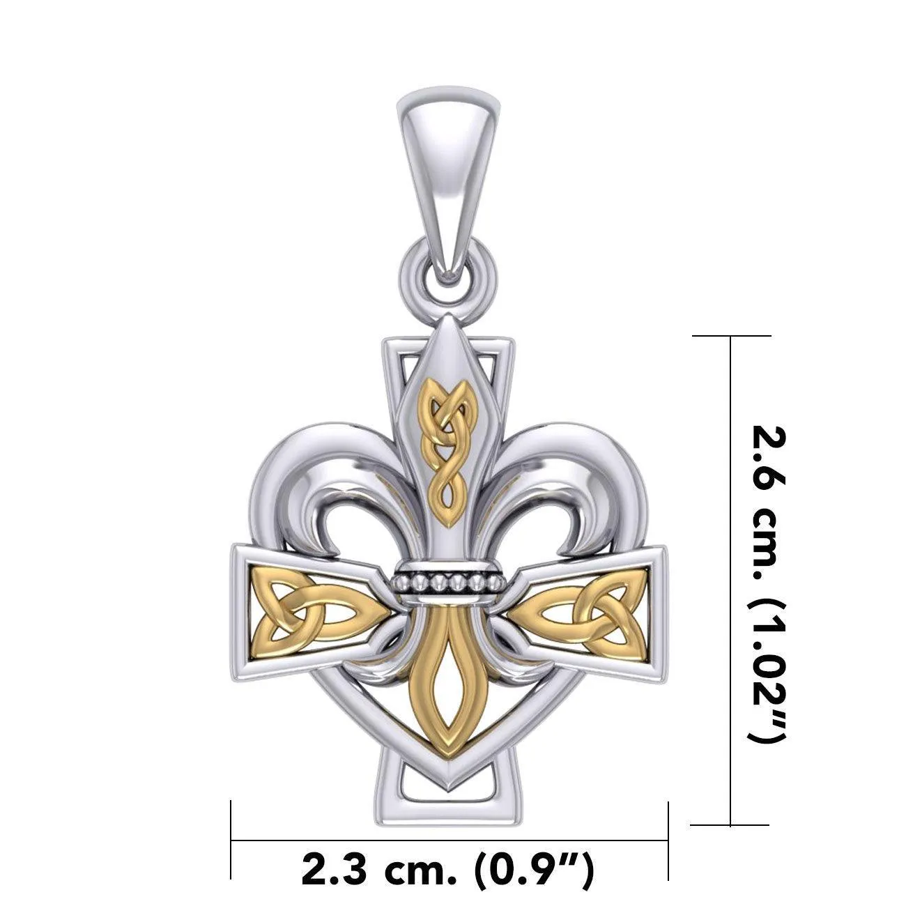 A powerful combination of Celtic elements ~ Silver and 14K Gold Accent Pendant in Fleur-de-Lis and Celtic Cross MPD6068