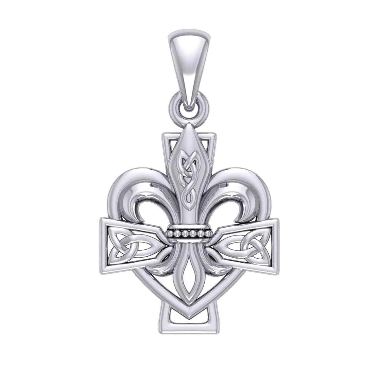 A powerful combination of Celtic elements ~ Sterling Silver Jewelry Pendant in Fleur-de-Lis and Celtic Cross TPD6068