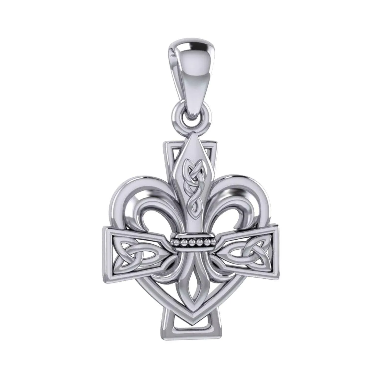 A powerful combination of Celtic elements ~ Sterling Silver Jewelry Pendant in Fleur-de-Lis and Celtic Cross TPD6068