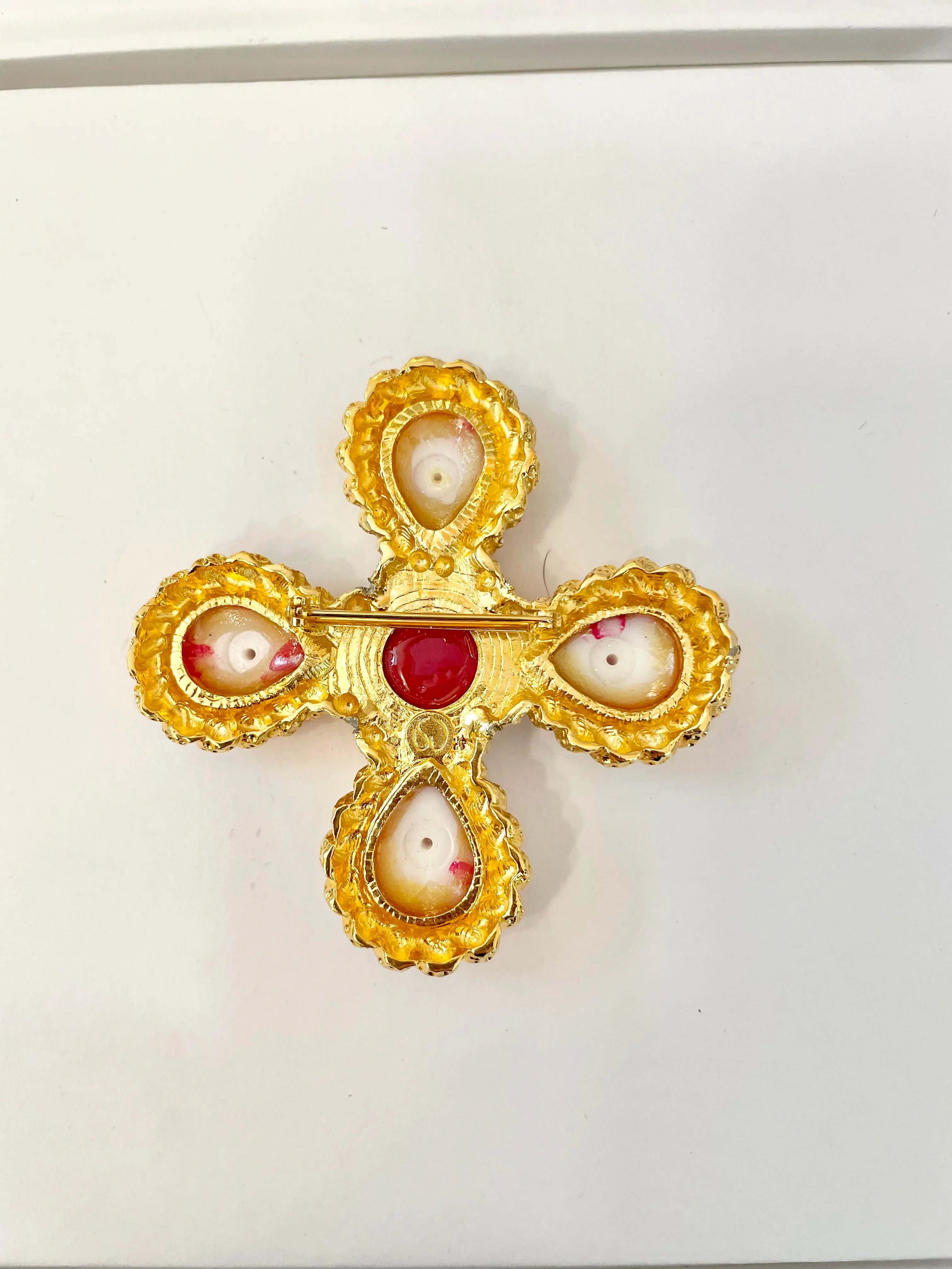 A truly classy St. John hot pink Maltese cross brooch.... so chic