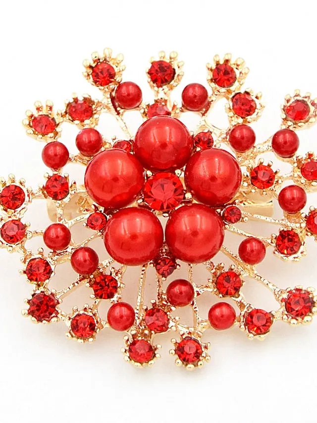 AAA Cubic Zirconia Brooches Classic Flower Stylish Sweet Brooch Jewelry Red Gold For Daily Prom for Women