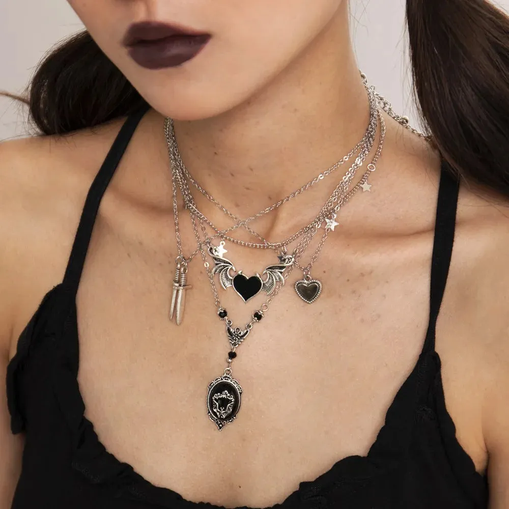 Alloy Goth Black Necklace Set - Retro Electroplated Pendant Jewelry Gifts