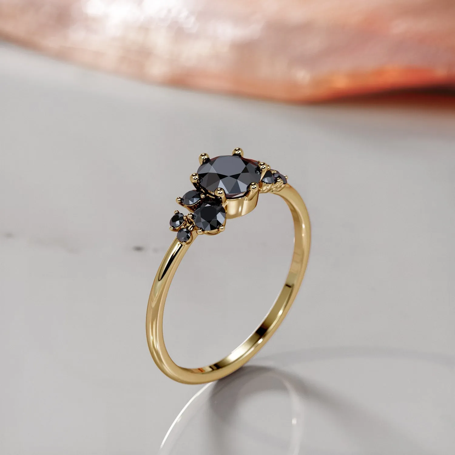 Alma Negra Cluster Natural Black Diamond Round Engagement Ring