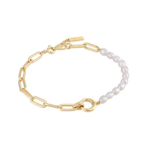 Ania Haie Gold Pearl Chunky Link Chain Bracelet