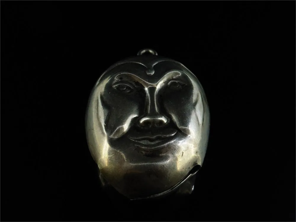 Antique Sterling Silver Jester Rattle Double Sided  Face Pendant