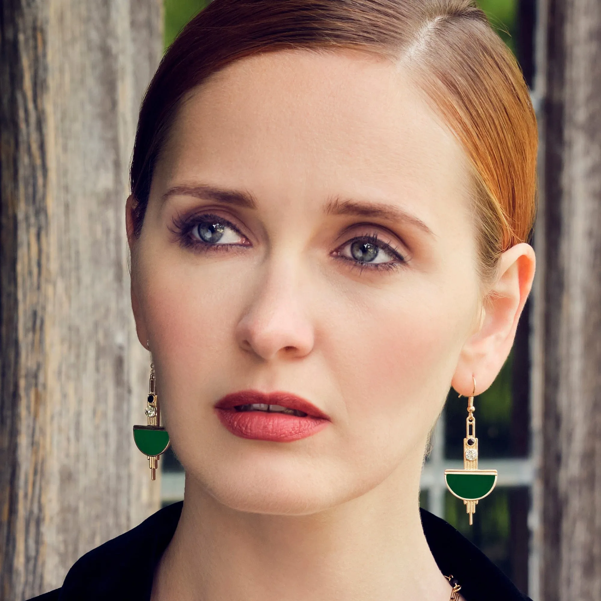 Art Deco Emerald Earrings: Gold Colour Earrings