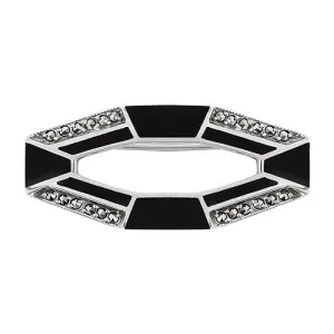 Art Deco Stil Markasit & Schwarzer Onyx Brosche in 925 Sterling Silber