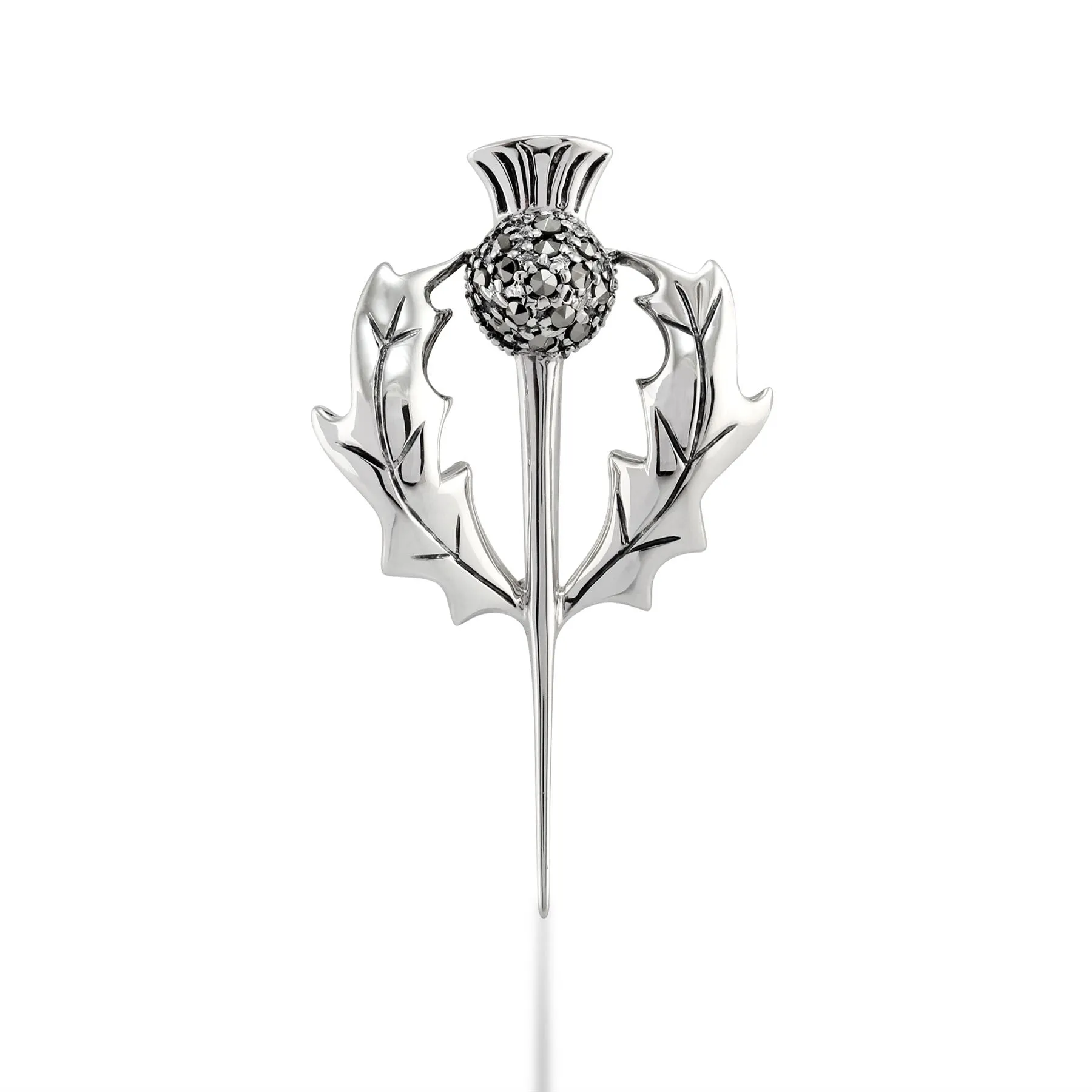 Art Nouveau Stil Markasit Distel Design Brosche in 925 Sterling Silber