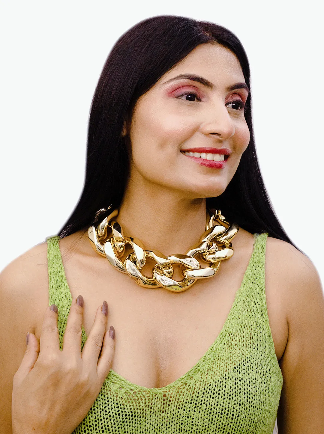 As Seen On Hansika Motwani - Ornaio 18K Gold Plated Punk Cuban Lightweight Chunky Oval Statement Jewellery