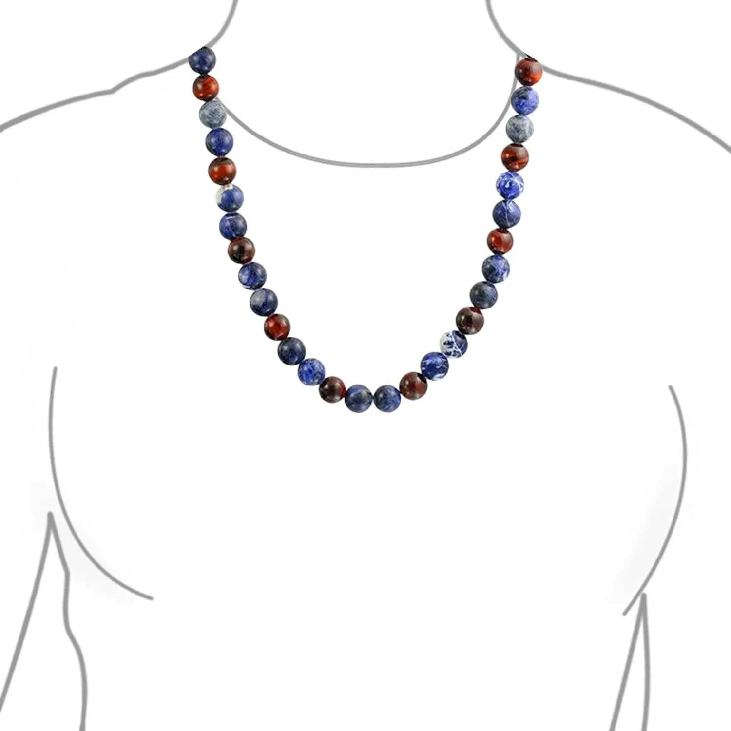 Bali Style Gemstone Sodalite Tiger Eye Bead Strand Necklace for Men