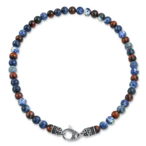 Bali Style Gemstone Sodalite Tiger Eye Bead Strand Necklace for Men