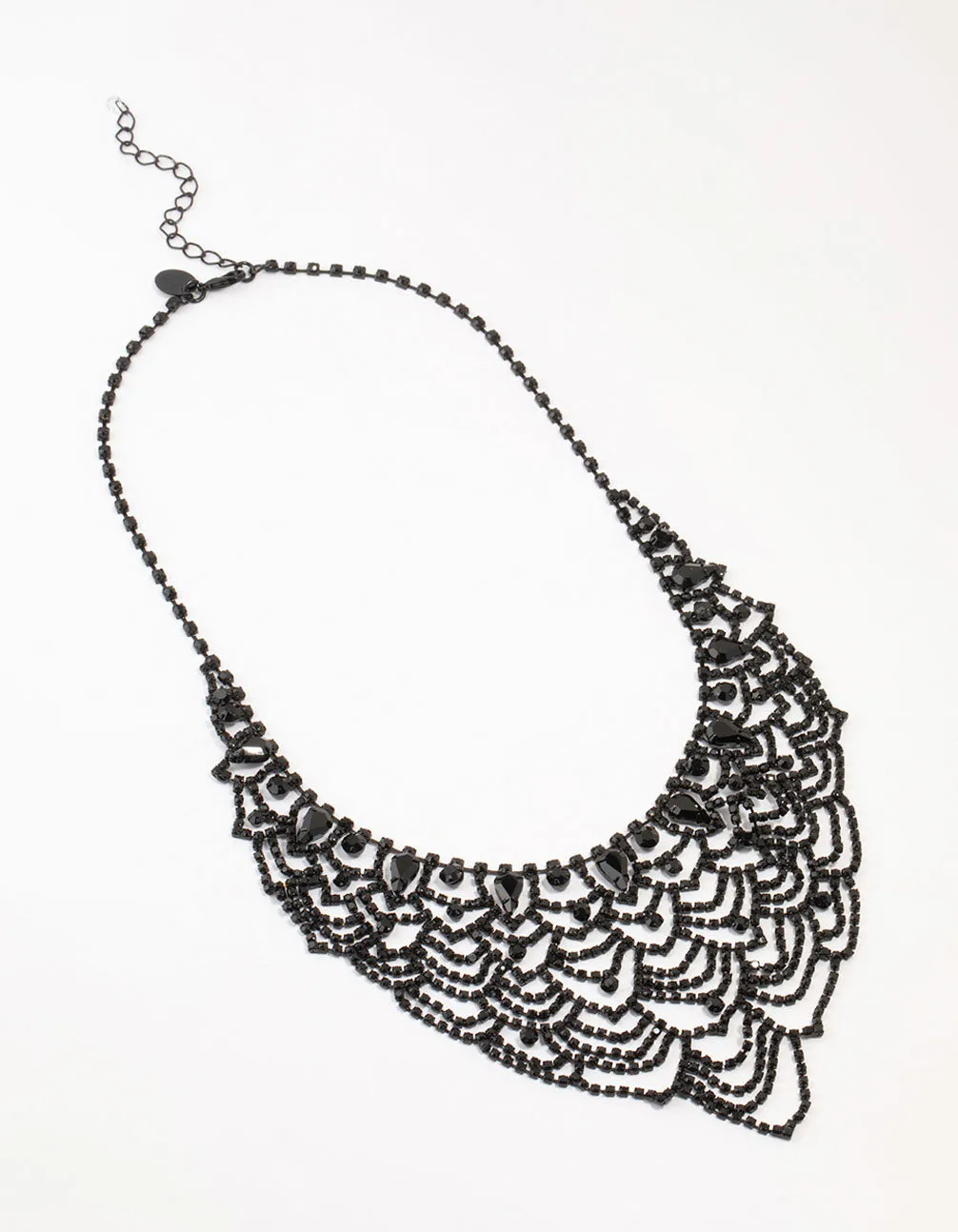 Black Coated Diamante Lace Pattern Necklace