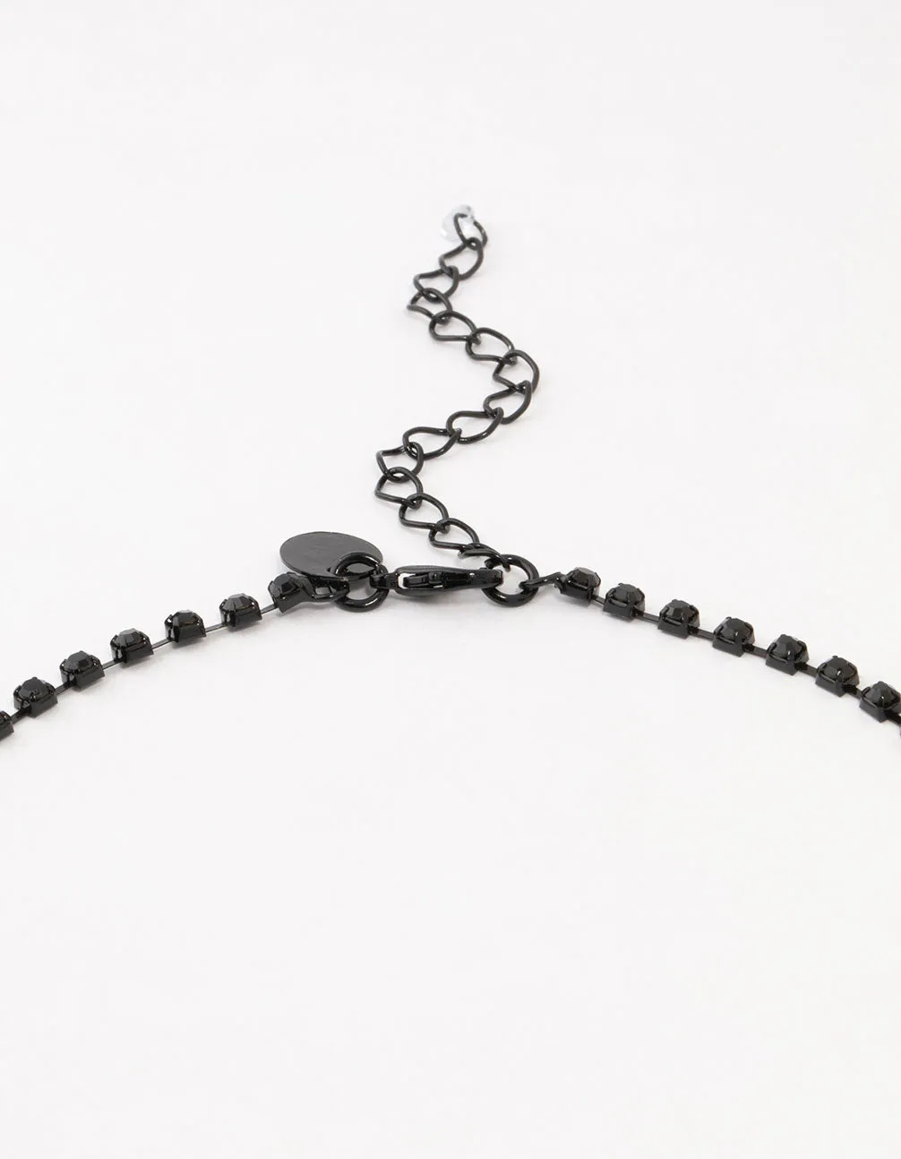 Black Coated Diamante Lace Pattern Necklace