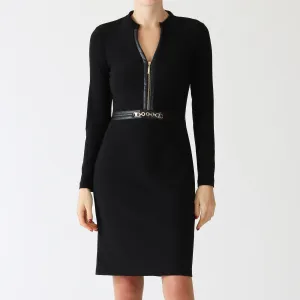 Black Faux Leather Trim Dress