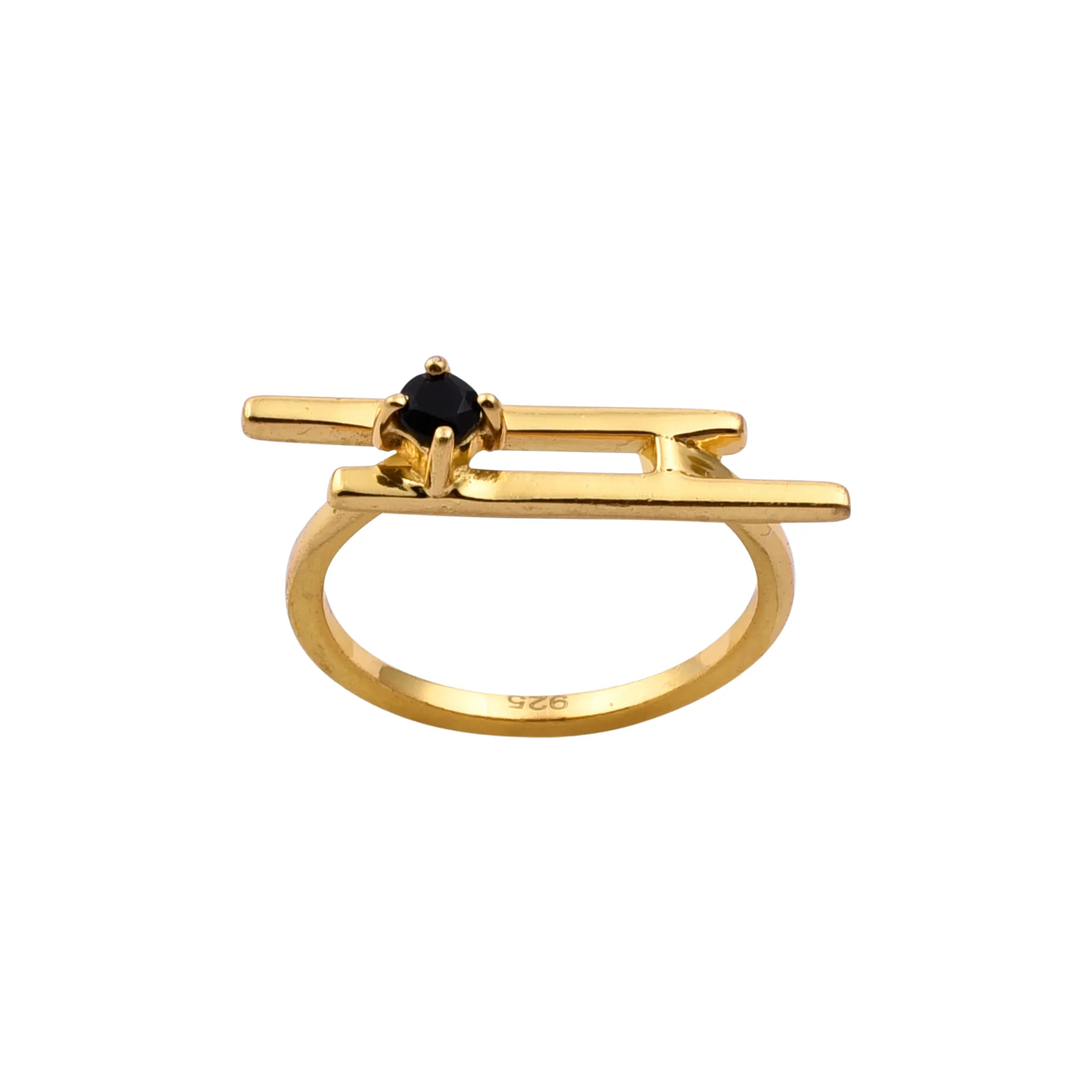 Black Onyx Gold Bar Ring