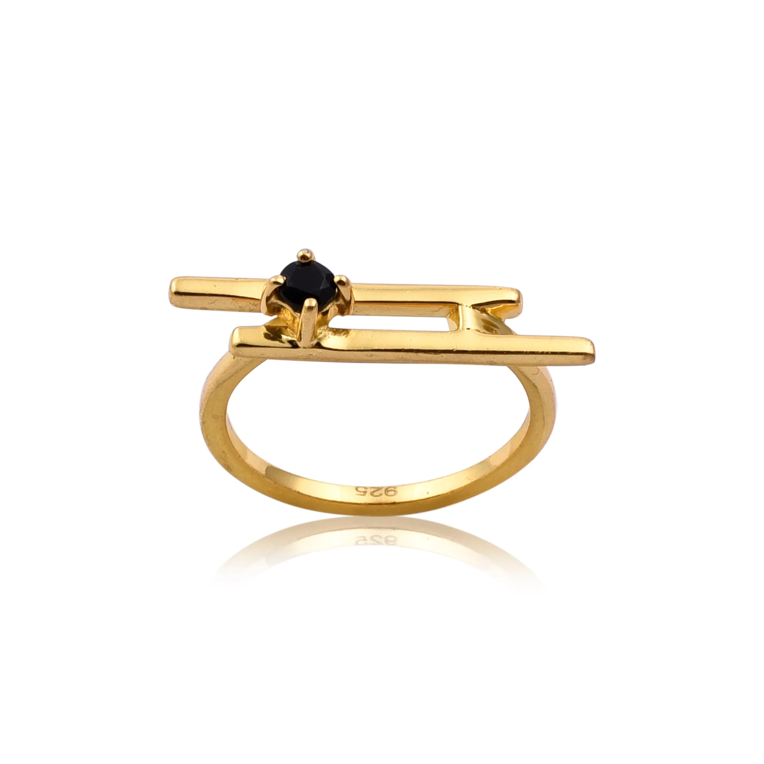 Black Onyx Gold Bar Ring