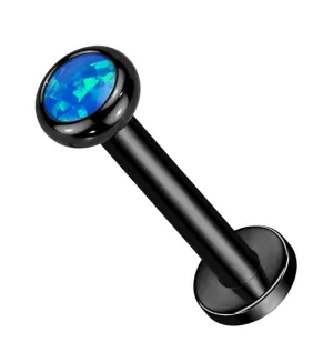 Black PVD Flat Bezel Blue Opalite Internally Threaded Titanium Labret