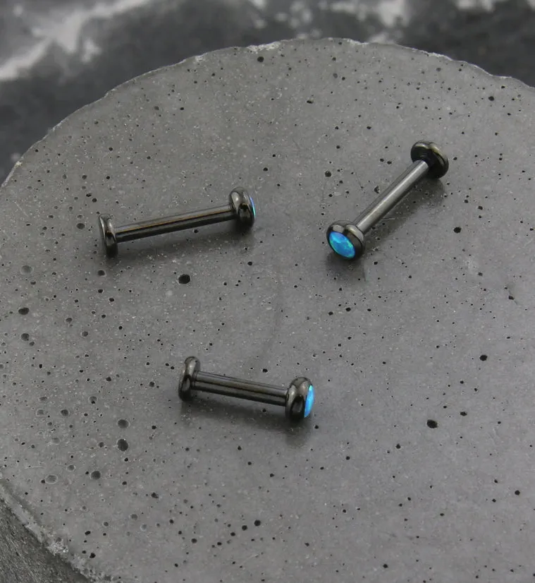 Black PVD Flat Bezel Blue Opalite Internally Threaded Titanium Labret