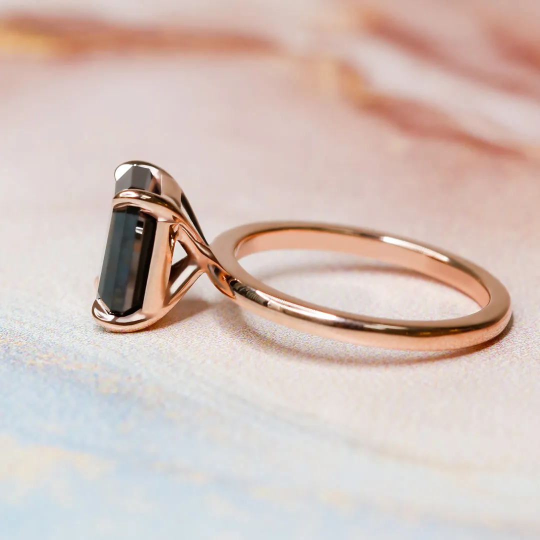 Black Velvet Natural Black Diamond Emerald Cut Engagement Ring