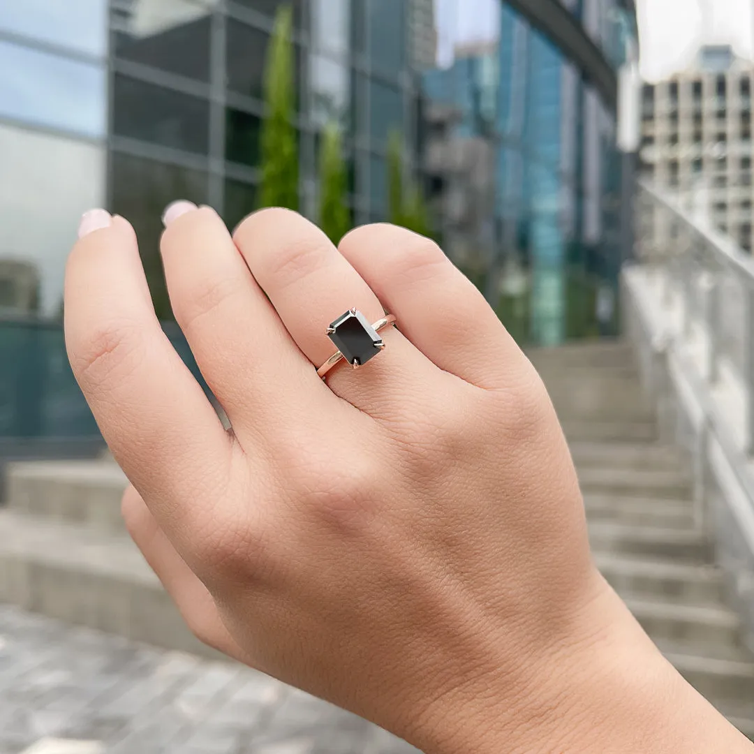 Black Velvet Natural Black Diamond Emerald Cut Engagement Ring