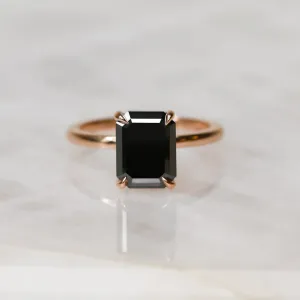 Black Velvet Natural Black Diamond Emerald Cut Engagement Ring