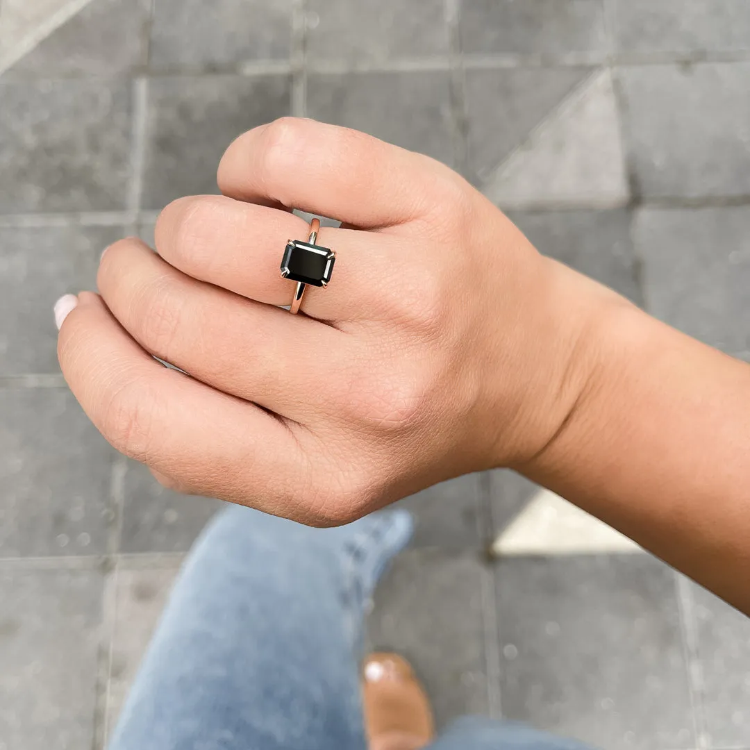 Black Velvet Natural Black Diamond Emerald Cut Engagement Ring