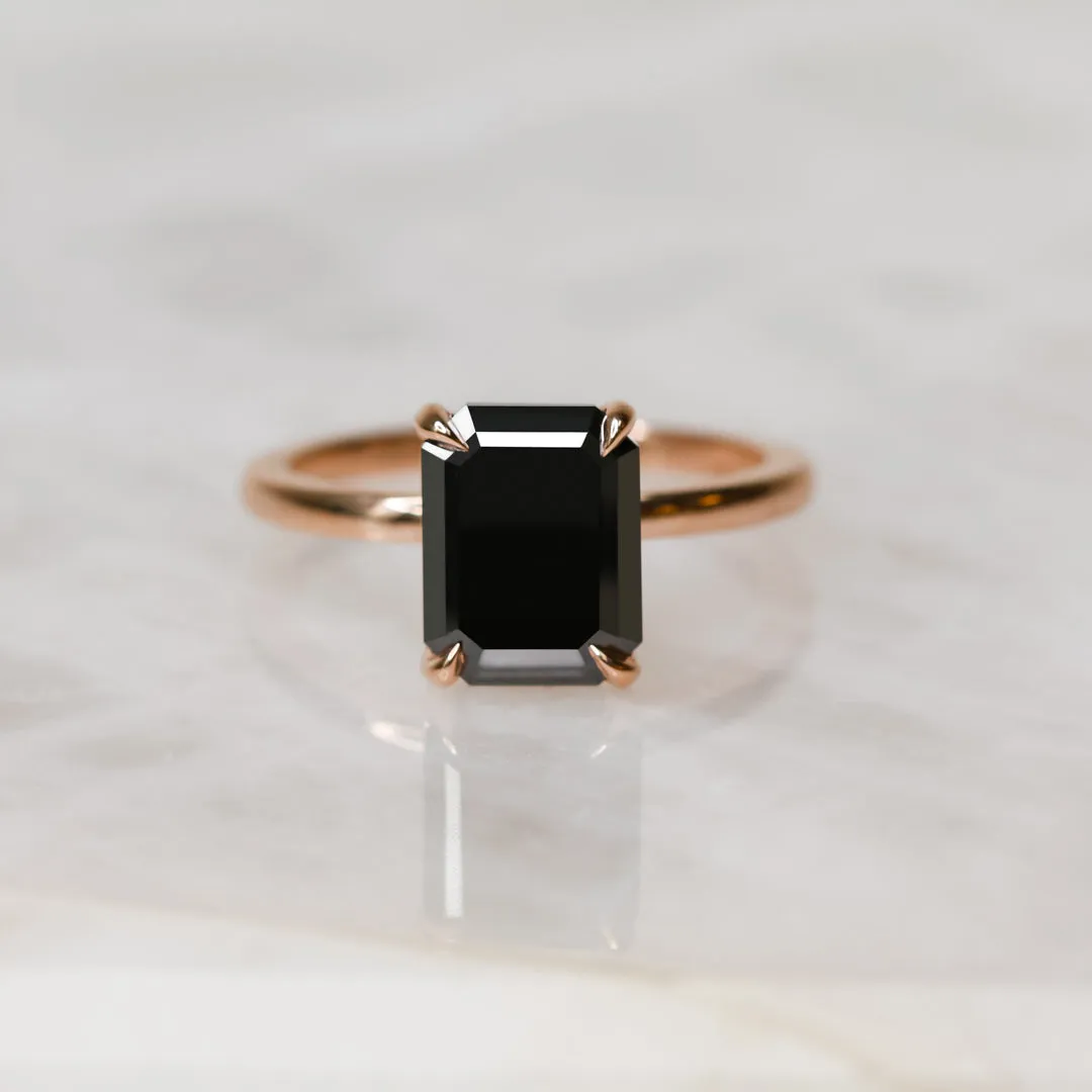 Black Velvet Natural Black Diamond Emerald Cut Engagement Ring