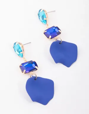 Blue Pear & Rectangle Diamante Petal Drop Earrings