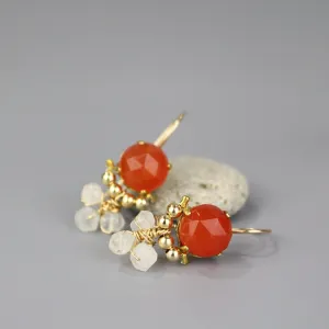 Carnelian Moonstone Clover Earrings